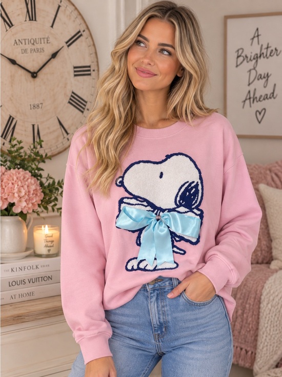 Peanuts Tops - NWT Peanuts Pink Sweatshirt with Snoopy and Blue Bow
